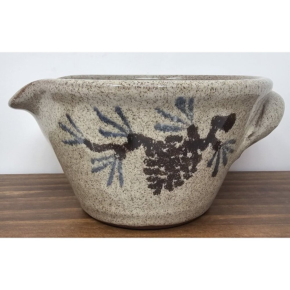 Vintage Old Time Pottery Gravy Mixing Bowl 1997 Stoneware 7" Pinecone USA Rustic